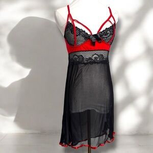 Red and Black Lace Chemise slip dress whismigoth vampy punk XL